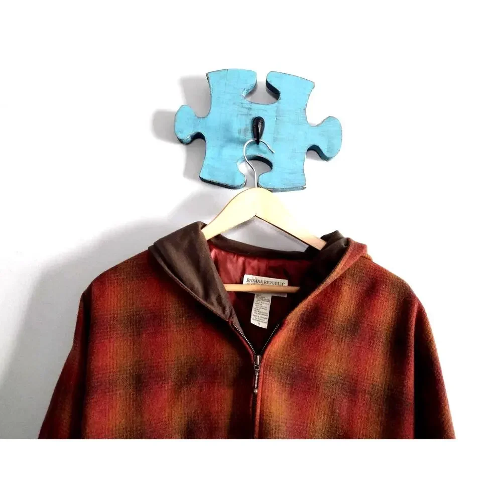 80s Banana Republic Mill Valley Vintage Wool Jacket Small Plaid Coat Cabincore